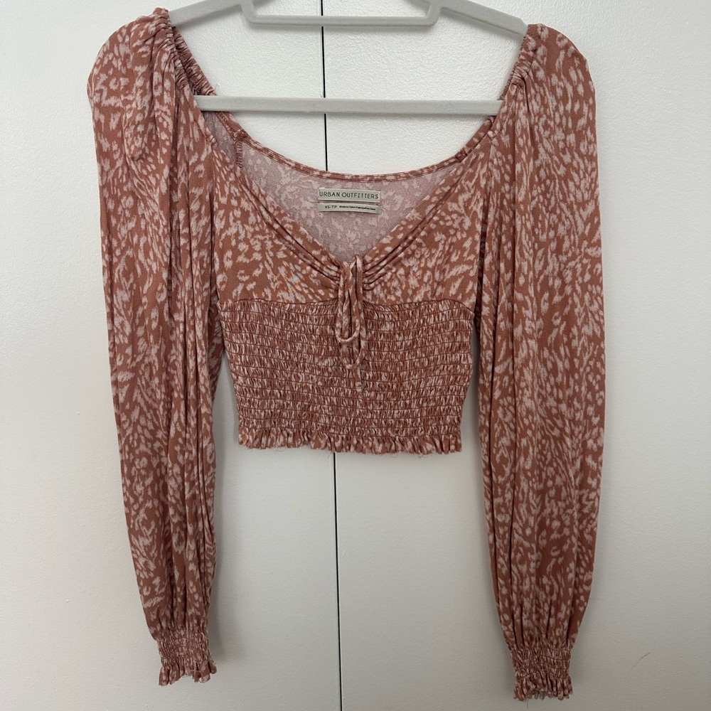 Urban Outfitters Pink Puff Sleeve Crop Blouse